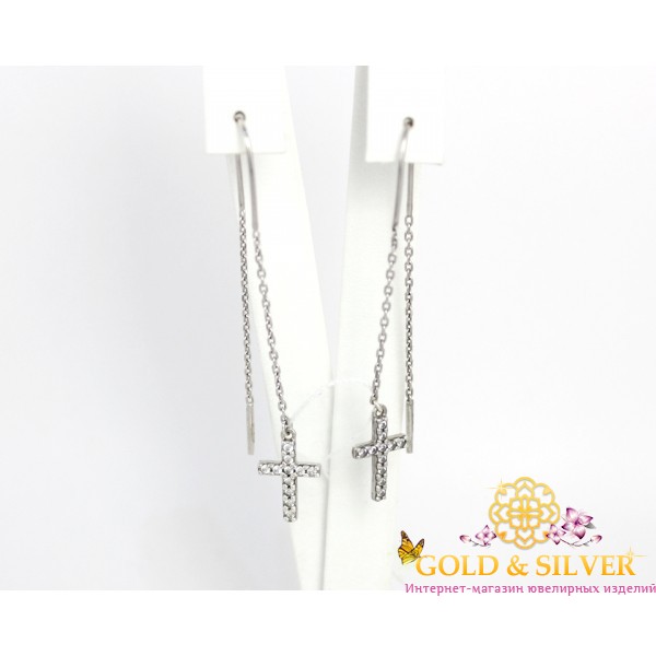 Жіночі срібні сережки протяжки «Grace Cross» а118ср , Gold &amp Silver Gold & Silver, Украина